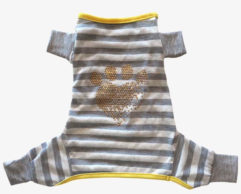 Grey White Stripe Pajama W/ Heart Shape Paw Iron On - White, transparent png #2971920