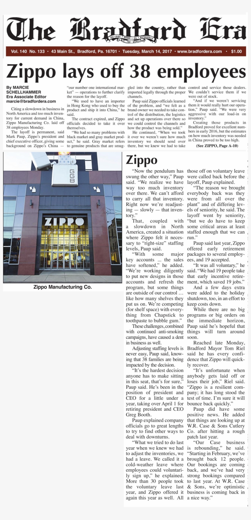 Zippo Lays Off 38 Employees - Bradford Era, transparent png #2973395
