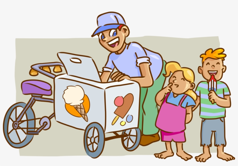 Vector Illustration Of Gelato Ice Cream Bicycle Vendor - Imagens De Sorveteiro Em Desenho, transparent png #2976531