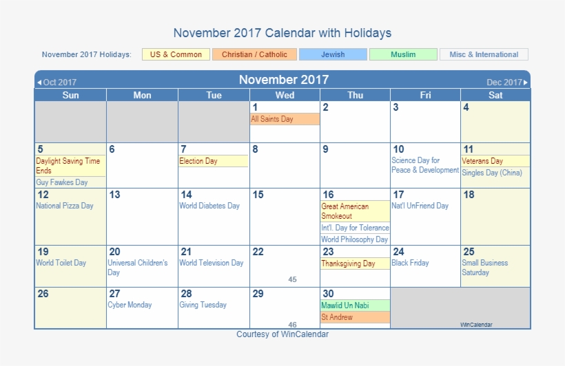 Download Calendar Above As A Picture - November 2018 Holiday Calendar, transparent png #2978889