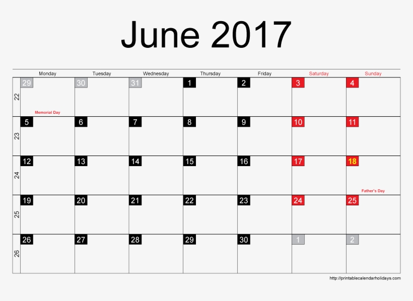 Blank Printable June 2017 Calendar In Printable Format - Moon Calendar November 2018, transparent png #2979016