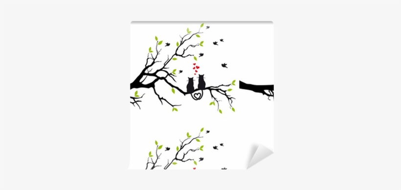 Cats In Love On Tree Branch, Vector Wallpaper • Pixers® - Cats In Love Tree, transparent png #2982031