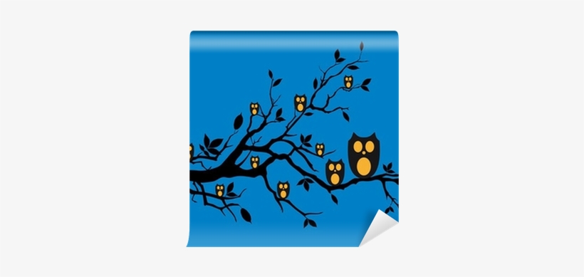 Night Owls Sitting On Tree Branch, Vector Wall Mural - Tree Branch, transparent png #2982218