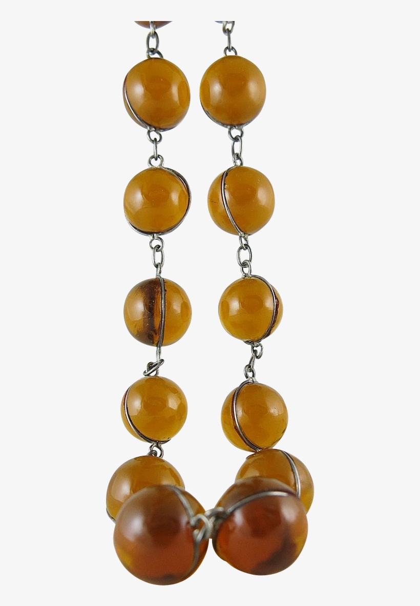 Vintage Art Deco Sterling Silver Caged Amber Glass - Amber, transparent png #2982650