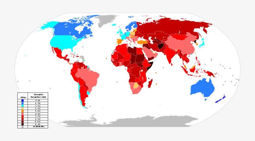 World Map Index Of Perception Of Corruption - Welfare World Map, transparent png #2984078