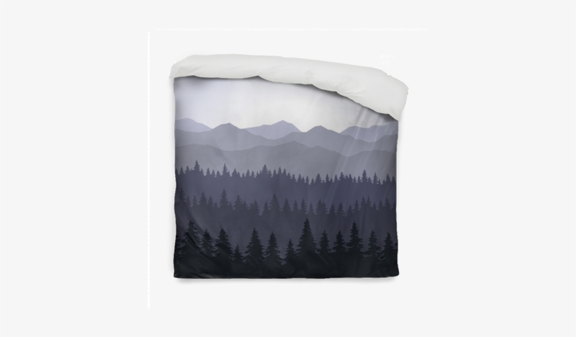 Blue Fog Coniferous Forest And Mountains Background - Duvet, transparent png #2984082