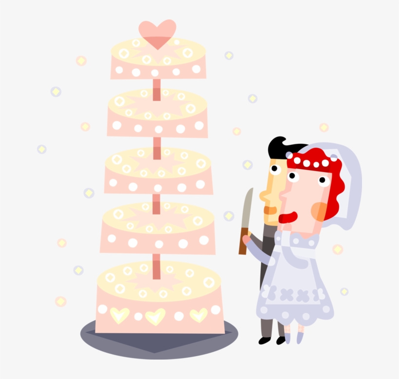 Vector Illustration Of Bride And Groom Cut Wedding - Birthday Cake, transparent png #2986525