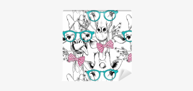 Seamless Pattern With Giraffes In The Glasses And With - Два Жирафа В Очках, transparent png #2987799