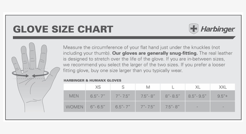 Harbinger Weight Lifting Gloves Size Chart