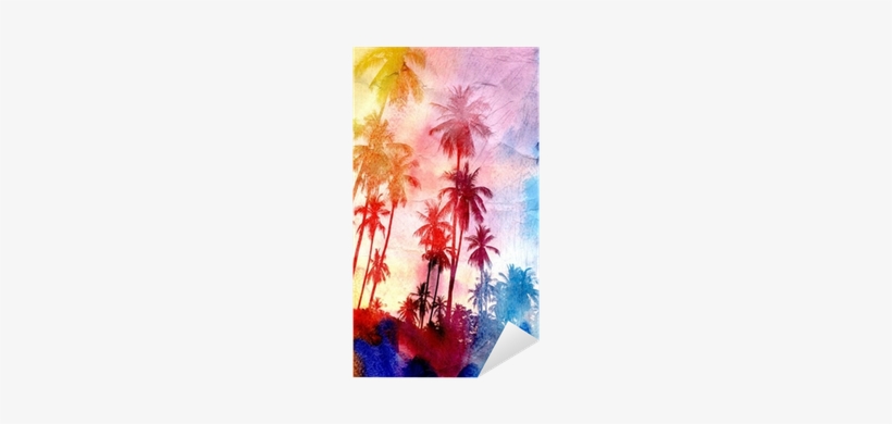 Watercolor Silhouettes Of Palm Trees Sticker • Pixers® - Colorful Palm Trees, transparent png #2990948