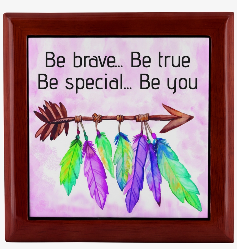 Be Brave Boho Feathers Arrow Wooden Jewelry Box In - Casket, transparent png #2992140