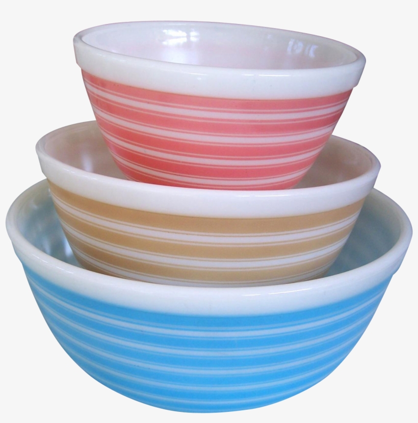 Pyrex Set Of 3 Rainbow Striped Nesting Bowls - Pyrex Striped Bowls, transparent png #2992216