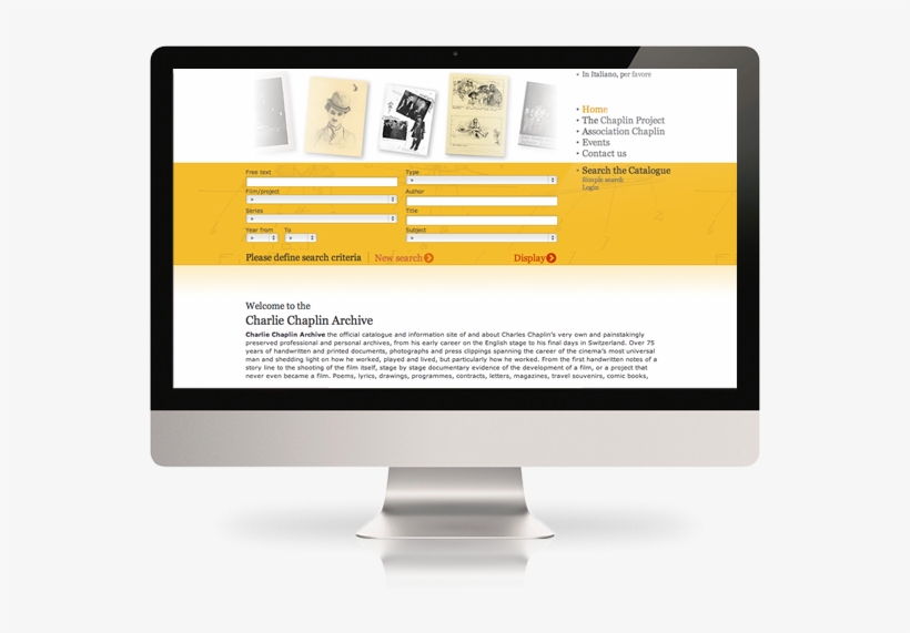 The Charlie Chaplin Archive Website On A Desktop Computer - Design, transparent png #2997967