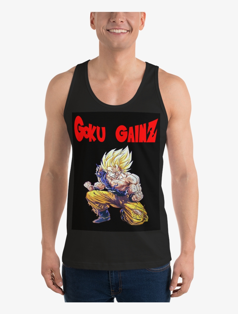 Image Of Goku Gainz (black Or White Tank Top) - T-shirt, transparent png #2998373