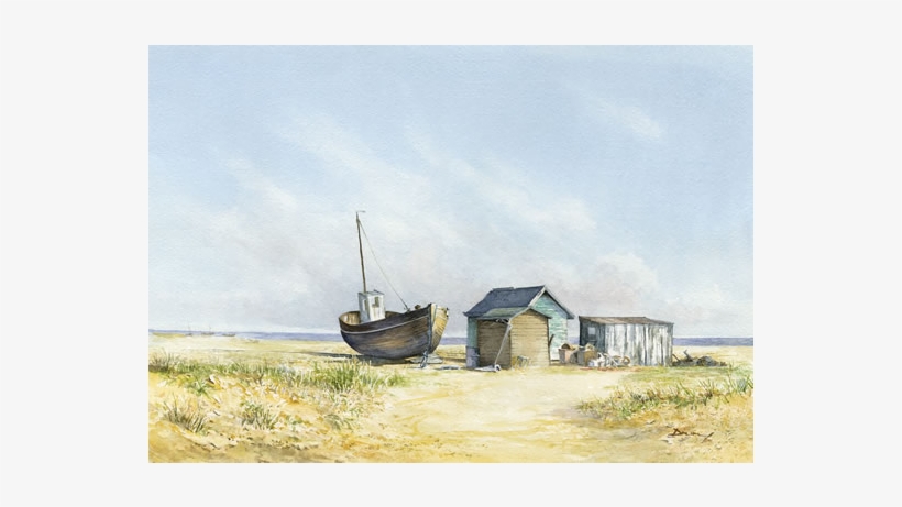 Beached Boat At Dungeness On Kent Coast - Seaside Watercolour, transparent png #30741