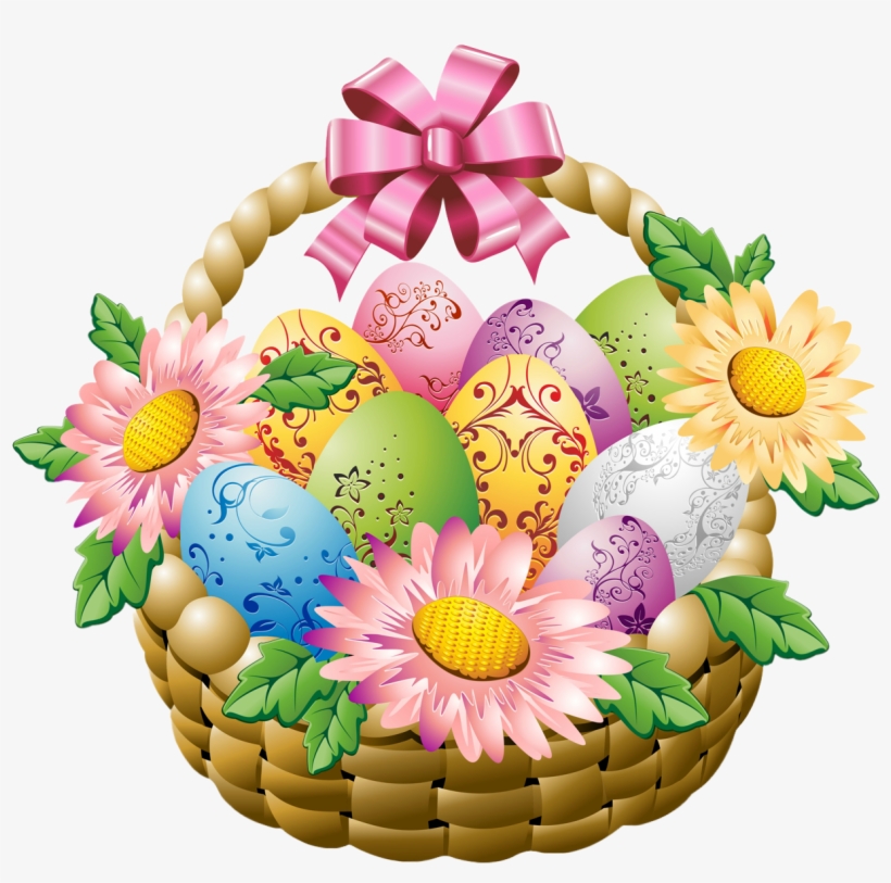 Clip Transparent Library Basket With Eggs And Png Picture - Easter Basket With Flowers, transparent png #32100