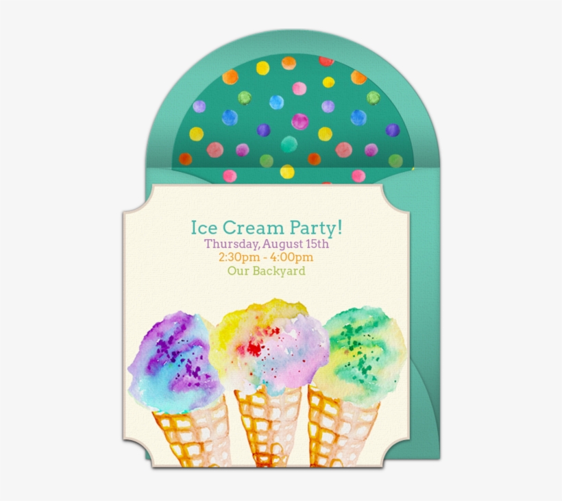 Ice Cream Watercolor Online Invitation - Birthday, transparent png #32446