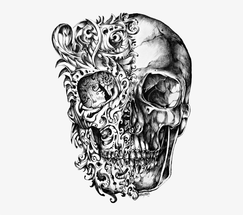 Cool Skull Tattoo Design Drawing Png - Skull Drawing, transparent png #32960