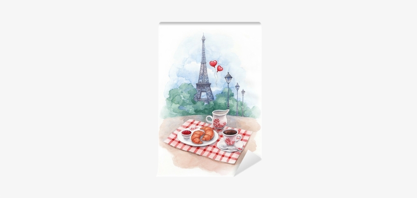 Watercolor Background With Illustration Of Eiffel Tower - French Language Course Poster, transparent png #35256