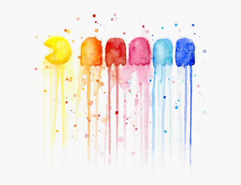 Click And Drag To Re-position The Image, If Desired - Pacman Watercolor Rainbow, transparent png #36125