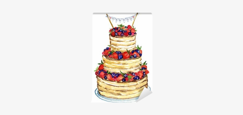 Wedding Cake With Berries, Hand Painted Watercolor - Wedding Cake, transparent png #36993