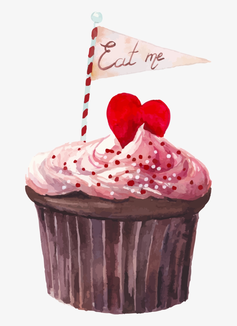 Cupcake Watercolor Painting Drawing Photography - Alice In Wonderland Watercolor Eat Me, transparent png #38564