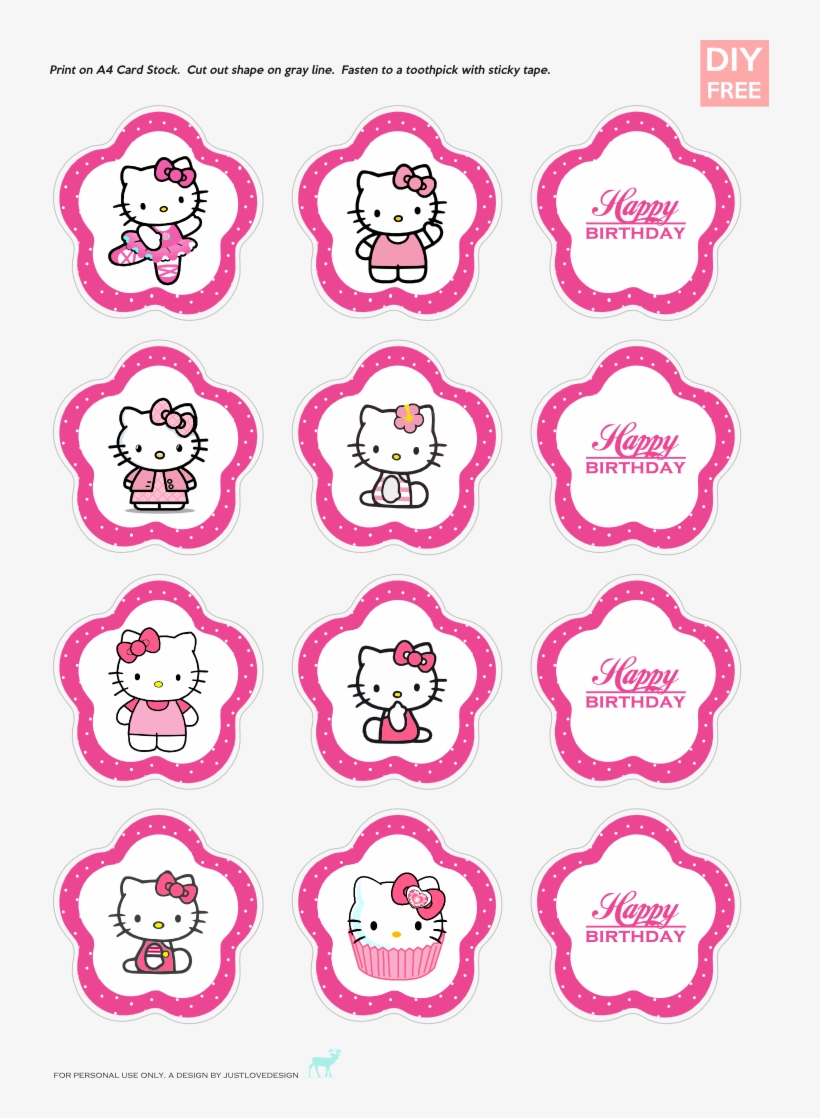 Diy Free Hello Kitty Cupcake Topper - Hello Kitty Printable Free, transparent png #39634