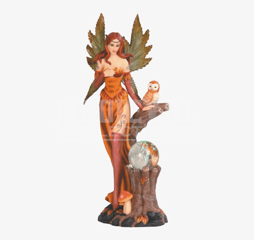 Autumn Fairy And Owl Crystal Ball Light - Orange Fairy With Small Owl In Autumn Forest Led Fantasy, transparent png #301545