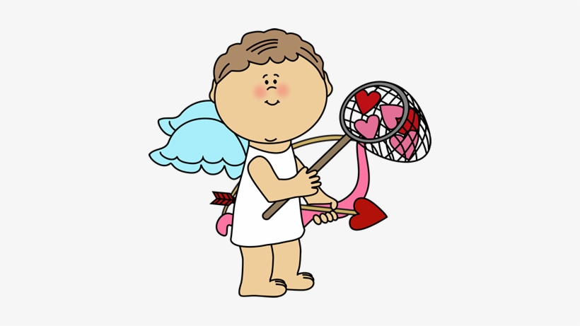 Cupid Catching Valentine Hearts Clip Art - Valentine Cupid Clipart, transparent png #301642