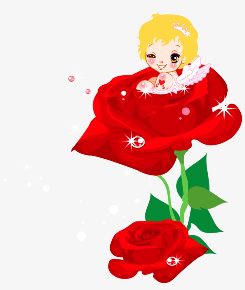 Rose Clipart Valentine's Day - Cupid With A Rose, transparent png #303016