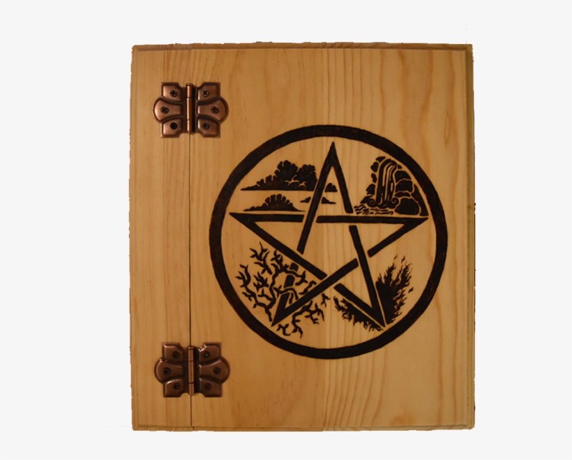 Project Fey Created Wooden Book Of Shadows With Elemental - Pentagram Air Water Fire Earth, transparent png #306202