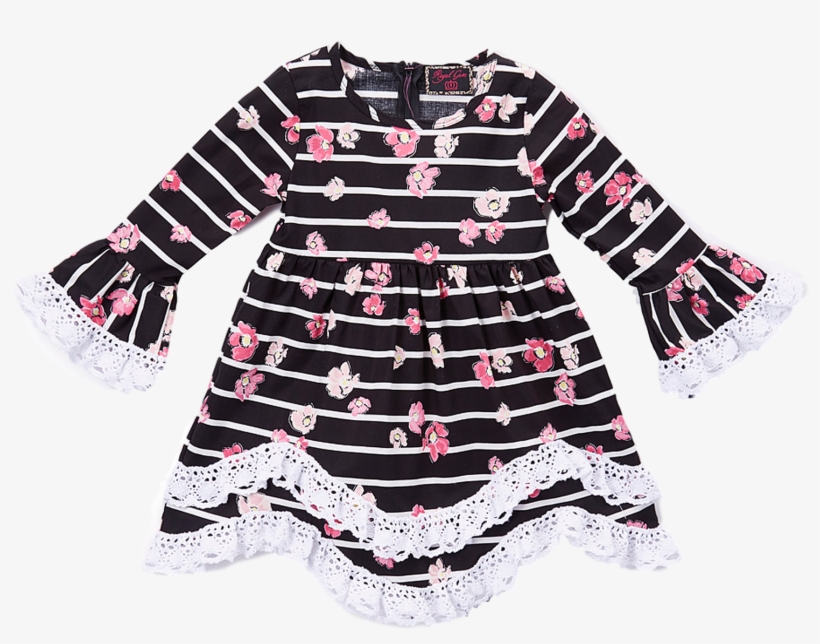 Black Floral Lace Trim A-line Dress, transparent png #3004100