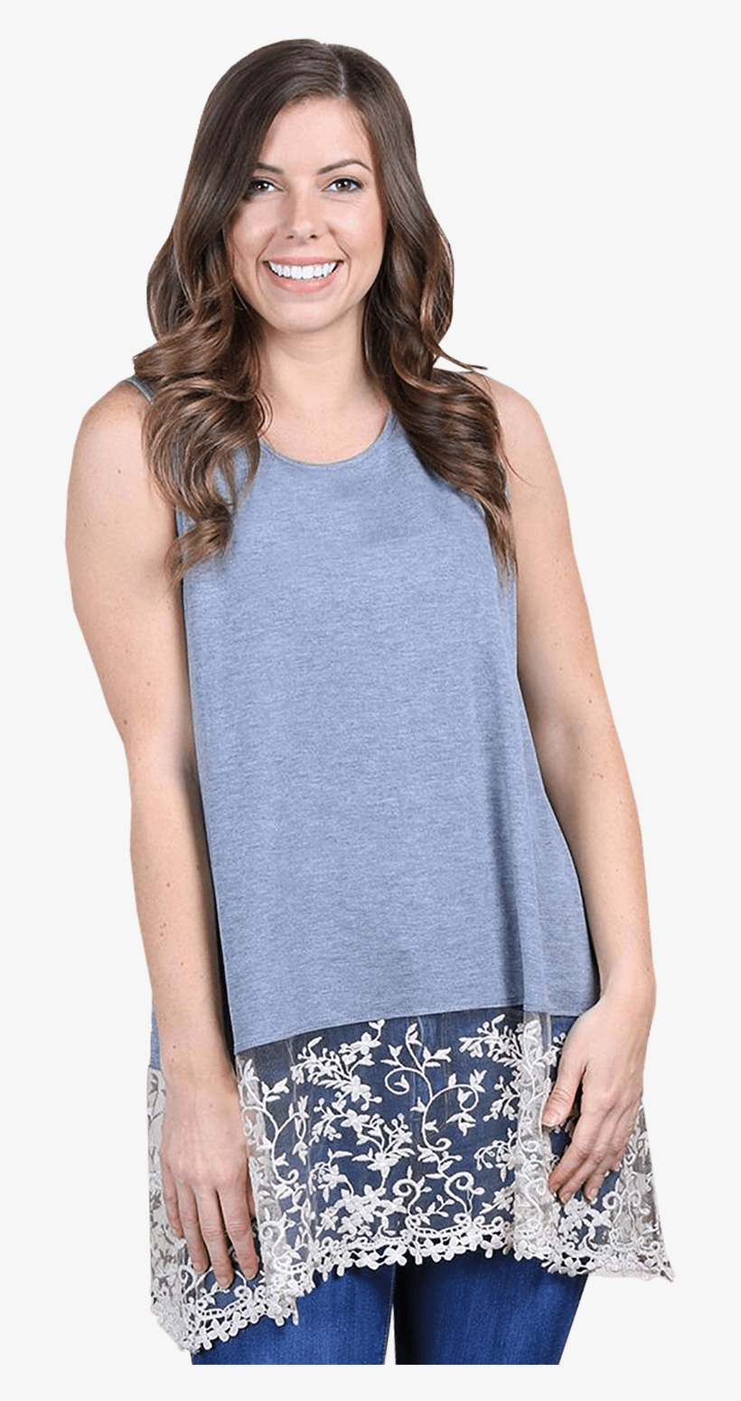 <div>women's Solid Tank W/detailed Lace Trim, transparent png #3004621