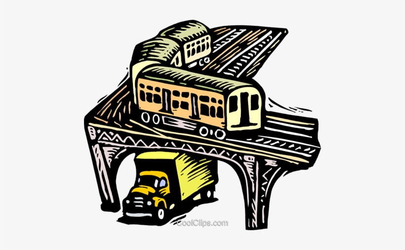 Train With Truck Under Bridge Royalty Free Vector Clip - Car Under Bridge Cartoon, transparent png #3005195