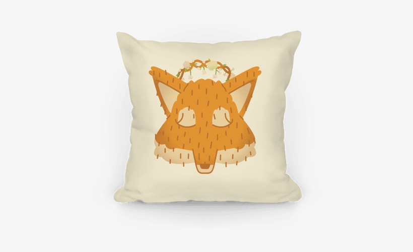 Flower Crown Fox Face Pillow - Pillow, transparent png #3005286
