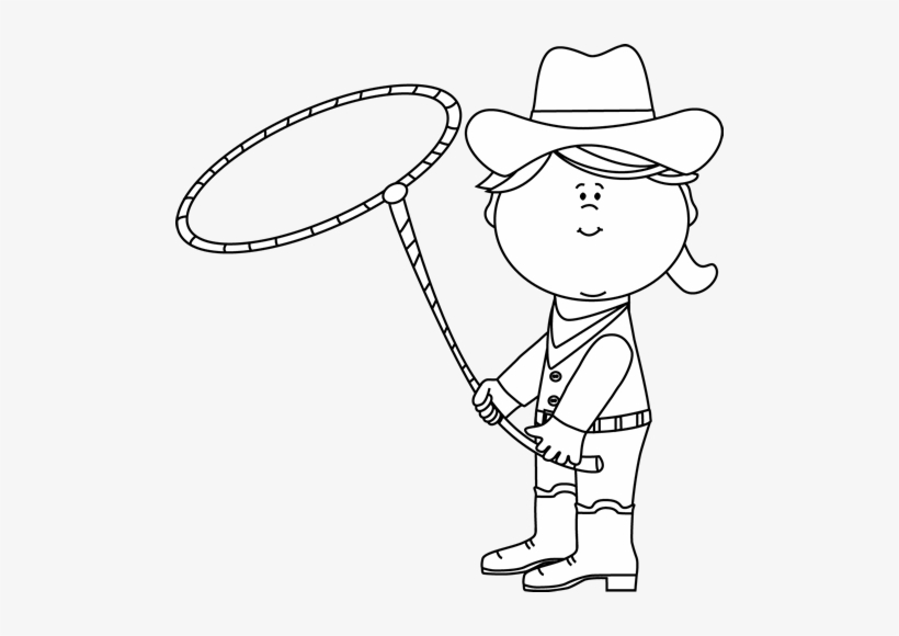 Black And White Cowgirl With A Lasso Clipart - Cowboy, transparent png #3009056