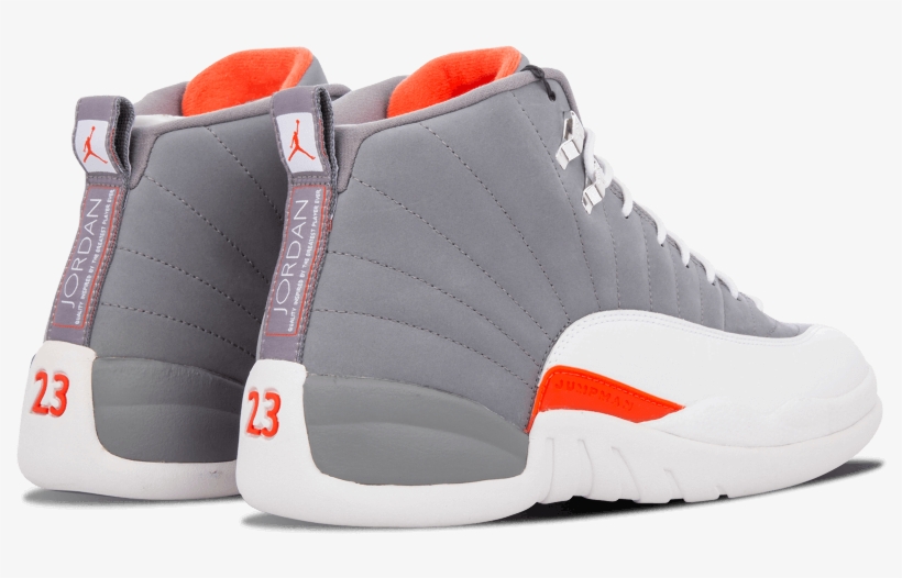 Jordan 12 Jumpman Orangs And Gray - Air Jordan 12 Gray Orange, transparent png #3010661