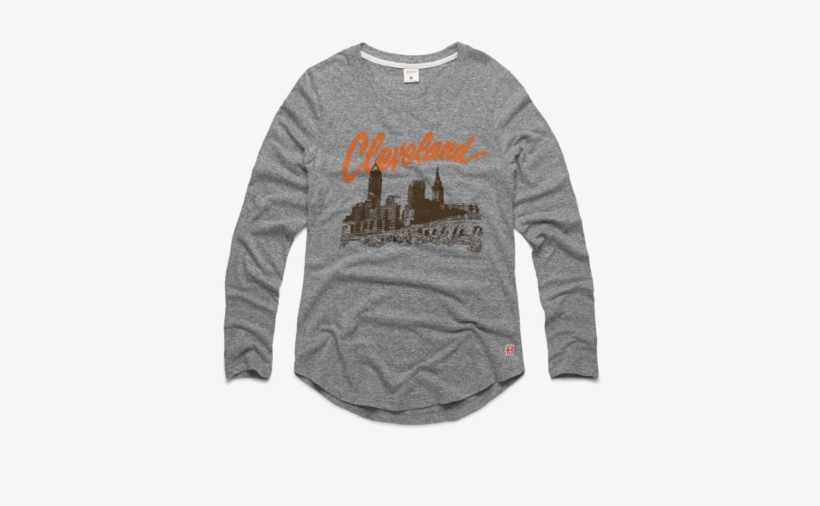 Women's Cleveland Skyline Long Sleeve Tee Retro Ohio - Long-sleeved T-shirt, transparent png #3011102