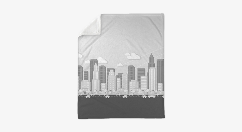 Black And White Cartoon City Landscape Plush Blanket - Drawing, transparent png #3012254
