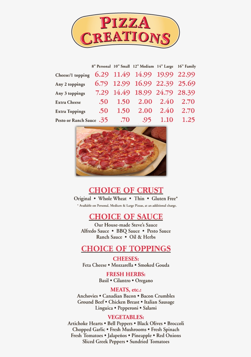 Steve's Pizza Chatham Menu, transparent png #3014753