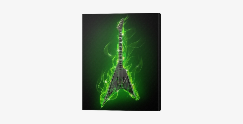 Electric Guitar In Green Fire And Flame Canvas Print - Book Two: Mind Rockin' [book], transparent png #3015542