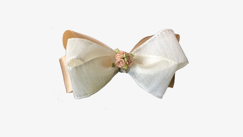 Large Gold Satin And Creme Lace Hair Bow With Golden - Satin, transparent png #3017238