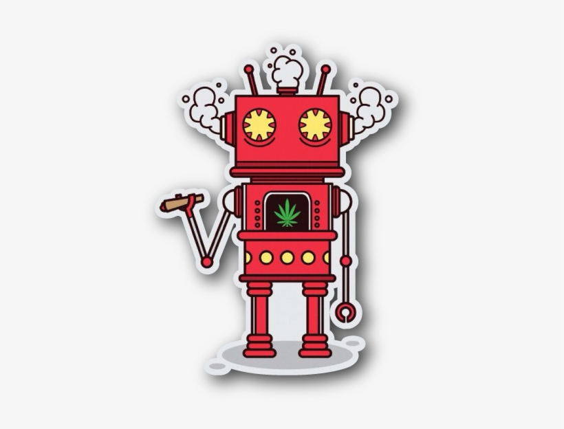 Robot With Marijuana Leaf Vinyl Sticker - Marijuana Robot, transparent png #3018142