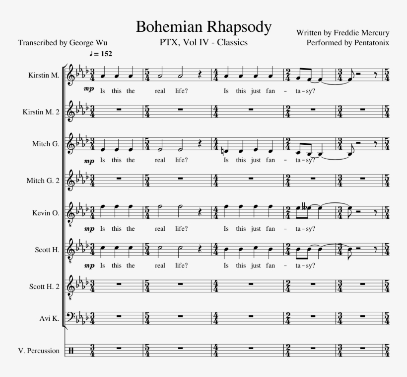 Bohemian Rhapsody Pentatonix Full Arrangement W Lyrics - Dun Dun Dun On Flute, transparent png #3018862
