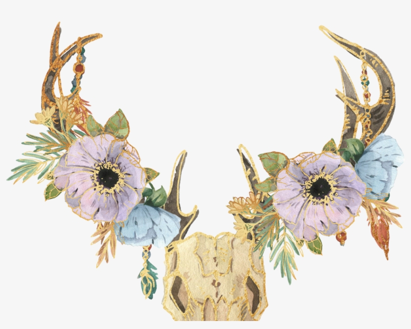 Boho Skull Bohemian Hipster Flowers Skulls - Flower, transparent png #3019605