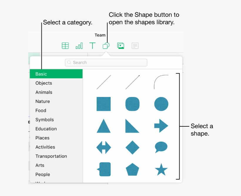 The Shapes Library Is Open Below The Shape Button In - Formatting Multiple Shapes In Keynote, transparent png #3028626