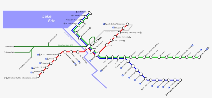The Red, Blue And Green Lines Share Trackage From Tower - Rta Rail Map, transparent png #3028630