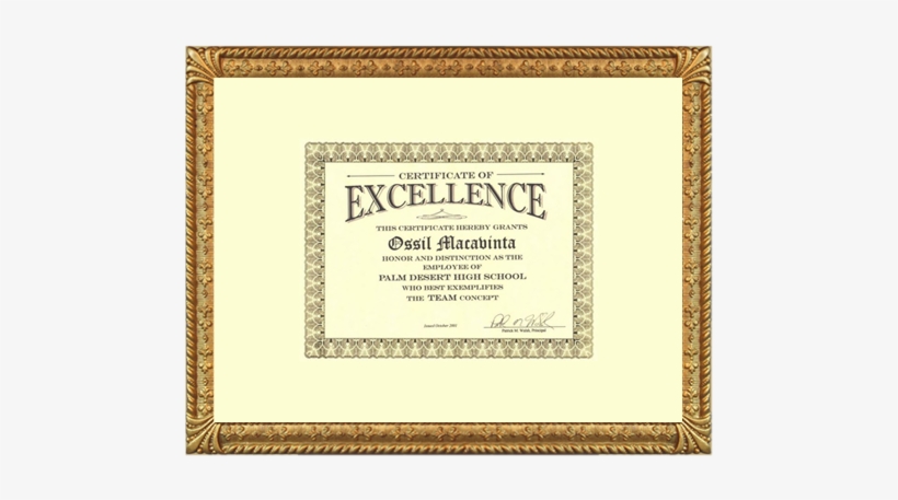 Golden Framed Recognition Certificate - Picture Frame, transparent png #3038666