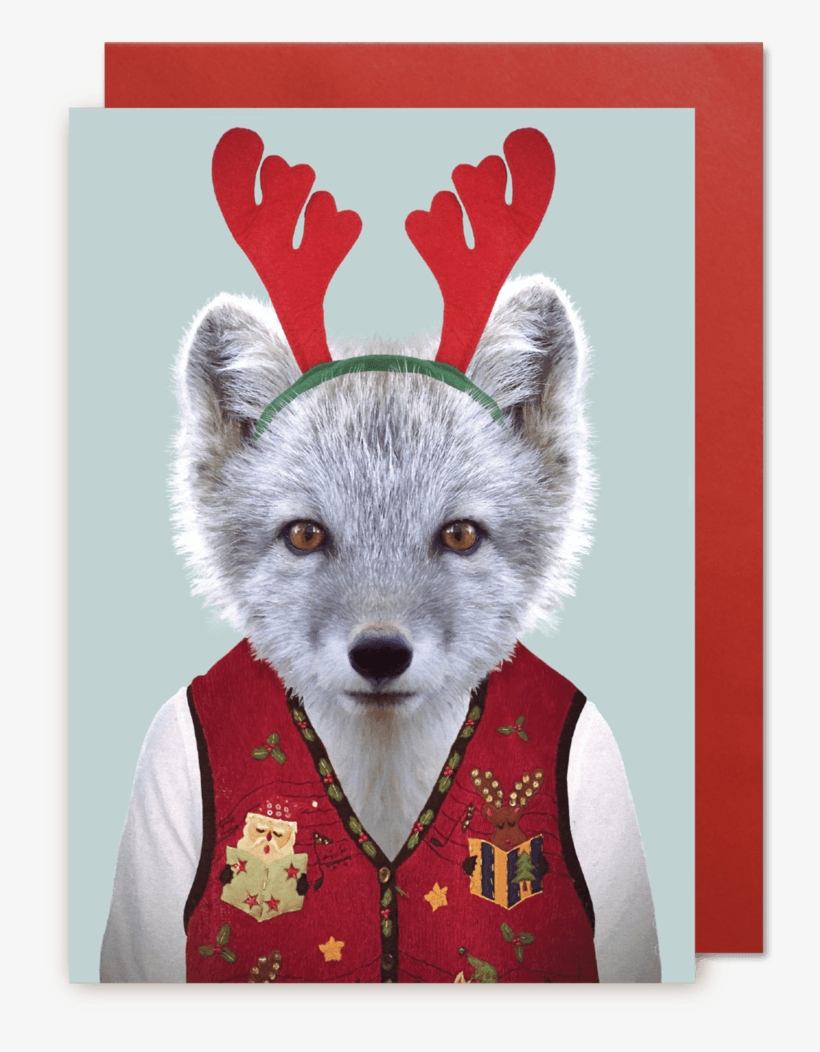 Christmas Card Arctic Fox - Christmas Vest Greeting Card, transparent png #3039631