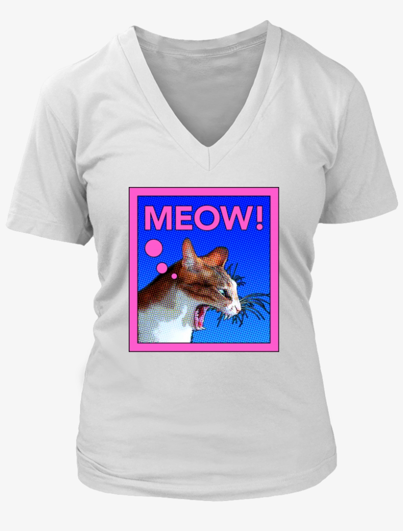 Comic Cat Meow - Hillary For Prison 2016 (ladies) - Ladies V-neck Tee, transparent png #3046833